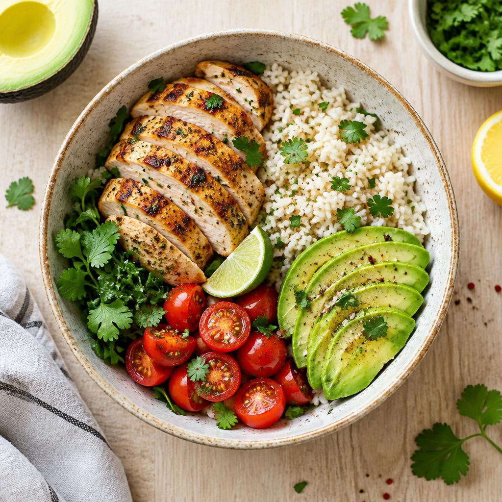Eiwitrijke kip-avocado bowl